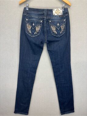 Womens Miss Me Jeans Size 29 X 31 Skinny Y2K Angel Wings Low Rise Blue Denim